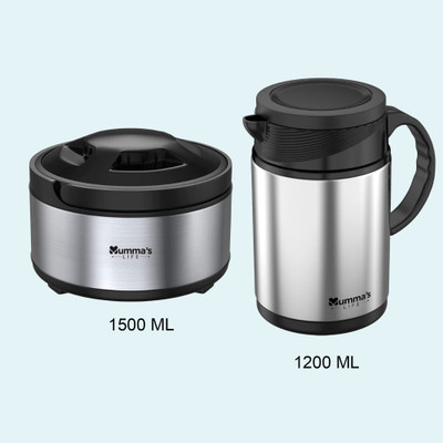 Mumma's LIFE Stainless Steel Gift Set Pack of 2 DOLKI‐Kettle 1200ML + Leo CASSEROL 1500ML Pack of 2 Thermoware Casserole(2700 ml)