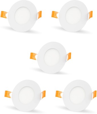D'Mak 3WattRoundConcealPanelLightNaturalWhite(Pack of 5) Recessed Ceiling Lamp(White)