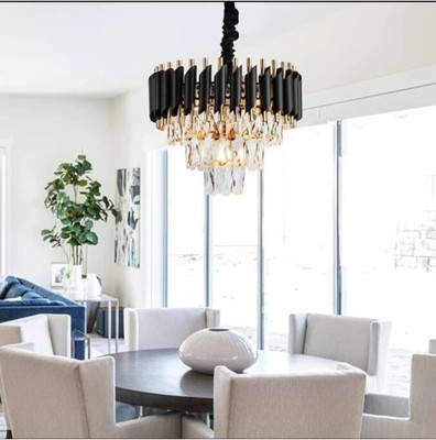 Yavik Chandelier Black gold 400mm crystal gold polish metal jhumar ceiling light Chandelier Ceiling Lamp(Black, Gold)