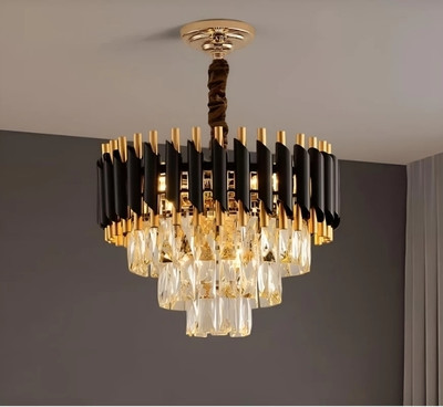 SHRESHTHA crystal Black Gold polish metal 400mm chandelier ceiling pendant jhoomer Chandelier Ceiling Lamp(Black, Gold)