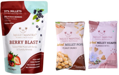 Millet Mantra by Millet Mantra Berry Blast & Peanut crunch & Flaxseed bites ( pack of 3 ) Pouch(3 x 116.67 g)