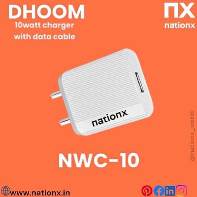 NationX 12 W 2.4 A Wall Charger for Mobile with Detachable Cable(White, Cable Included)