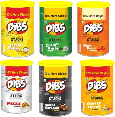 DIBS Classic Salted,Cream n onion,Peri Peri, Pizza,Smoky Barbecue,Cheese&Herbs Potato Chips(270 g)