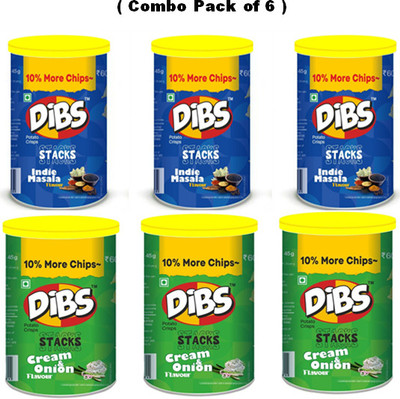 DIBS Potato Crisps On the Go Adventure Indie Masala , Cream & Onion Chips (Pack of 6) Chips(270 g)