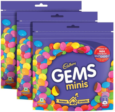 Cadbury Gems Chocolate Home Treats Pack, 126.4 g Bars(3 x 84 g)