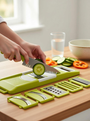 POLY PLAST 6 IN 1 Slicer and grater multifunction to used in kitchen Vegetable & Fruit Grater & Slicer(1 BASE BOX, 6 different type of utencil)
