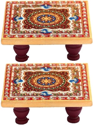 Trigunayat Floral design Size (10.2 cm x 10.2 cm x 2.55 cm, Set of 2) Marble Pooja Chowki(Multicolor, Pack of 2)