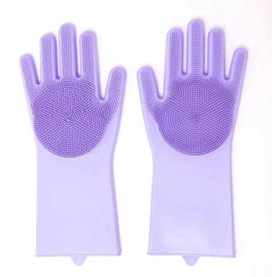 Aravh Trademart Silicone Dish Washing Gloves (Standard Size,Purple) -1 Pair Wet and Dry Glove Set(Medium Pack of 2)