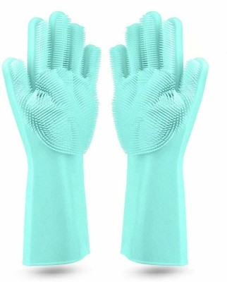 HUKBO Reusable Rubber Silicon Household Safety Wash Scrubber Heat Resistant Kitchen Gloves for Dish washing, Cleaning, Gardening Wet and Dry Glove hand gloves for kitchen Wet and Dry Glove Wet and Dry Glove Set(Medium Pack of 2)