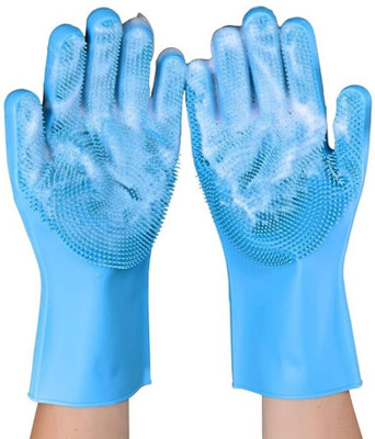 RHHG E COM Magic Silicone Hand Gloves for Washing Dish,Vagetable, Car,Pet, Bathroom Wet and Dry Glove(Free Size)