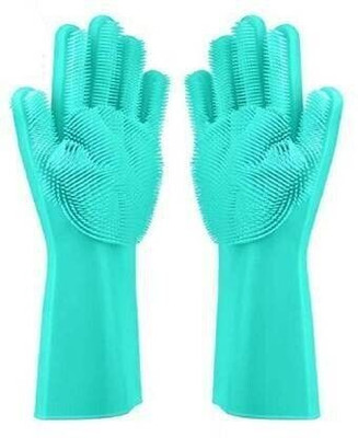ABlue Clipper Magic Silicon Non-Slip Scrubbing Gloves for Dishwashing for Kitchen/Scrubbing Gl Wet and Dry Glove Set(Free Size Pack of 2)