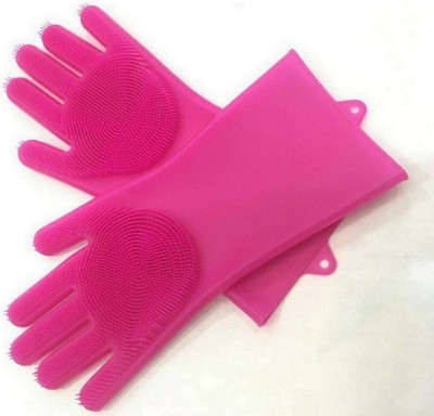 RBGIIT Magic Silicone Gloves Scrubbing Gloves for dishes, dishwashing gloves with scrubbers, dish gloves for kitchen, car wash, and pet care Wet and Dry Glove Set(Medium Pack of 4)