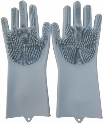 MARCRAZY Silicone cleaning Gloves Wet and Dry (BLACK ) Wet and Dry Glove(Free Size)