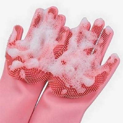 RBGIIT Magic Silicone Gloves Scrubbing Gloves for dishes, dishwashing gloves with scrubbers, dish gloves for kitchen, car wash, and pet care Wet and Dry Glove Set(Medium Pack of 4)