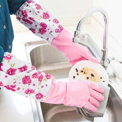 RBGIIT Reusable PVC FlockLined Long Elbow Length Gloves for Kitchen Dishwashing Winters Wet and Dry Glove Set(Free Size Pack of 2)