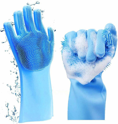 MBALE SiliconeGloves with Reusable Heat Resistant Tool for Cleaning,Dish Washing 1pair Wet and Dry Glove(Free Size)