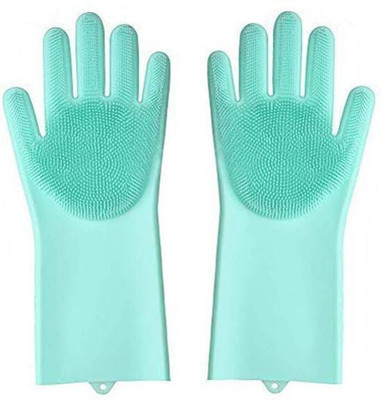 Masaka SiliconeGloves with Reusable Heat Resistant Tool for Cleaning,Dish Washing 1pair Wet and Dry Glove(Free Size)