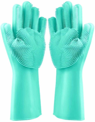 Kireka SiliconeGloves with Reusable Heat Resistant Tool for Cleaning,Dish Washing 1pair Wet and Dry Glove(Free Size)
