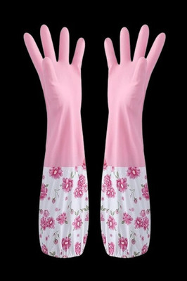 Eopzo Reusable PVC Made, Cotton Flock Lined Hand Gloves For Kitchen, Wet and Dry Glove Set(Extra Large Pack of 2)