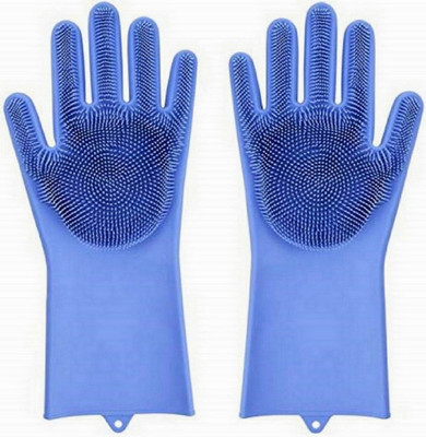 RBGIIT Magic Silicone Gloves Scrubbing Gloves for dishes, dishwashing gloves with scrubbers, dish gloves for kitchen, car wash, and pet care Wet and Dry Glove Set(Medium Pack of 4)