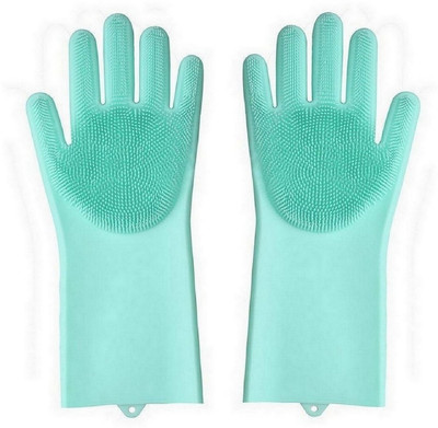 RBGIIT Magic Silicone Gloves Scrubbing Gloves for dishes, dishwashing gloves with scrubbers, dish gloves for kitchen, car wash, and pet care Wet and Dry Glove Set(Medium Pack of 4)