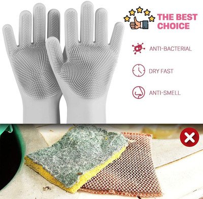 Masaka SiliconeGloves with Reusable Heat Resistant Tool for Cleaning,Dish Washing 1pair Wet and Dry Glove(Free Size)