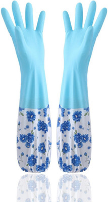 RBGIIT Reusable PVC FlockLined Long Elbow Length Gloves for Kitchen Dishwashing Winters Wet and Dry Glove(Medium)