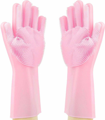 Devicezone Silicone Scrubbing Gloves, Scrub Cleaning Gloves Wet and Dry Glove Set(Free Size Pack of 2)