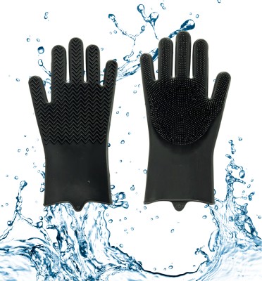 PAYMANA Grey Silicone Scrubbing Gloves, Dishwashing Cleaning Gloves for Washing Utensils Wet and Dry Glove(Free Size)