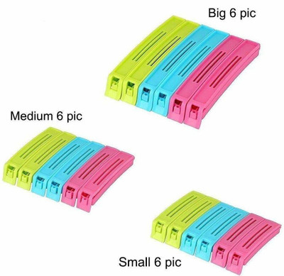 Shreejee Food Sealer Clip Mix Sizes Plastic Multipurpose Food Snack Plastic Bag Clip Sealer(Set of 18, Multicolor)