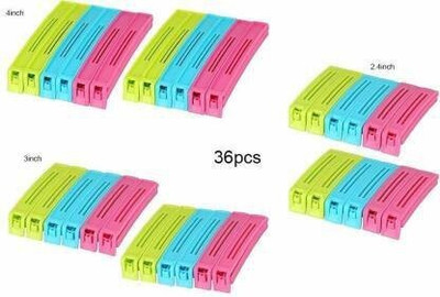 Dreamshop Food Sealer Clip Mix Sizes Plastic Multipurpose Food Snack Plastic Bag Clip SealerClipX2.61(Set of 36, Multicolor)