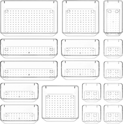 Silvestara 16 Compartments plastic makeup cosmetic stationery office desk drawer organizer(transparent)