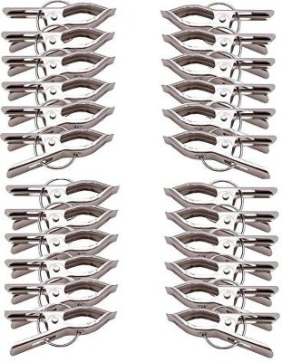 upalabdh 24 PCs Cloth Clips Pegs Hanging Cloths Clip Clothes Drying Pins rope storage box Stainless Steel Cloth Clips(Steel Pack of 24)