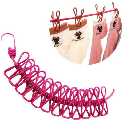 Techfly Clothes Hanging 2 Hook Drying Rope 12 Clips Portable Outdoor Travel T8 Nylon Retractable Clothesline(1 m)