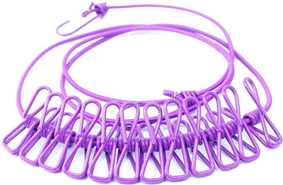 Fulkiza 12pcs Cloth Drying Rope with Hooks Portable Travel Clothesline Adjustable Polypropylene Cloth Clips(Multicolor)