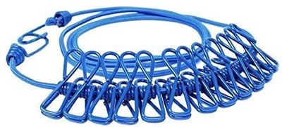 Bluejack Clothes Hanging 2 Hook Drying Rope 12 Clips Portable Outdoor Travel Clothesline Plastic, Steel Retractable Clothesline(1.8 m)