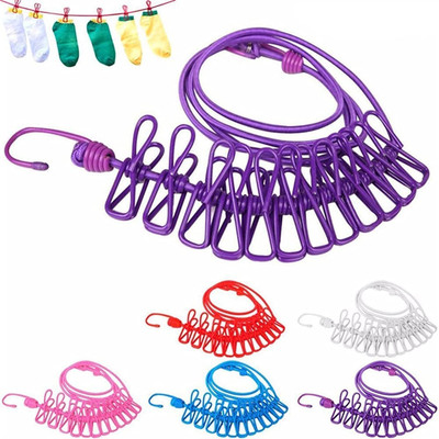 Fitaza Elastic Adjustable Cloth Drying Rope with 12 PCS Clips | Plastic, Steel Cloth Clips(Multicolor)