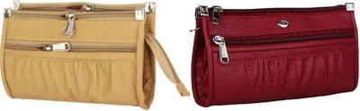 HouseOfCommon Casual, Formal, Party, Sports Maroon, Beige  Clutch(Pack of: 2)