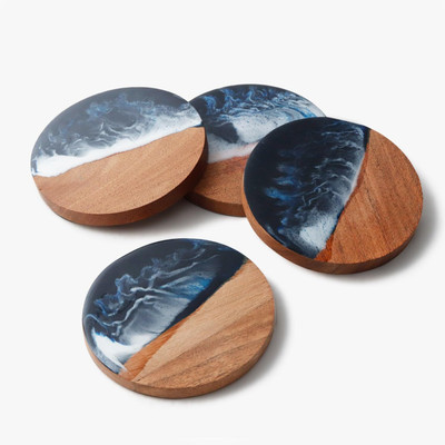 Kaynka Round Reversible Wood Coaster Set(Pack of 4)