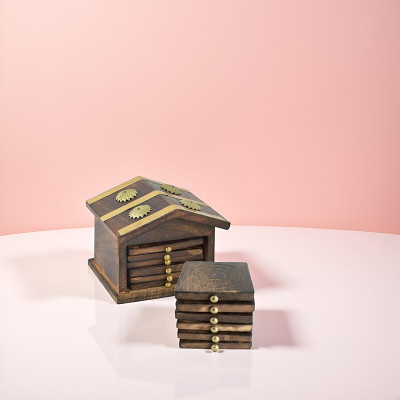 CLEEVORA Square Wood Coaster Set(Pack of 1)