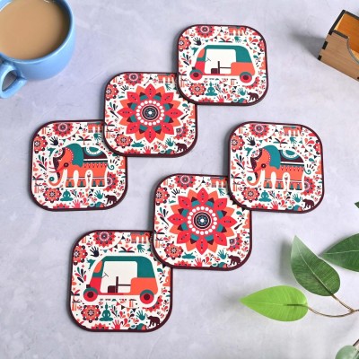 Kaynka Square Reversible Wood Coaster Set(Pack of 6)