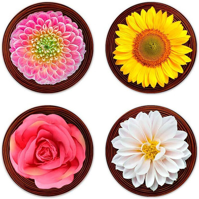 Kaynka Round Reversible Wood Coaster Set(Pack of 4)
