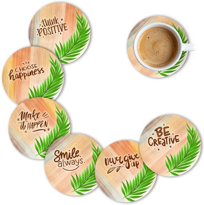 craftinky Round Wood Coaster Set(Pack of 6)