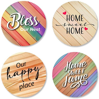 craftinky Round Wood Coaster Set(Pack of 4)