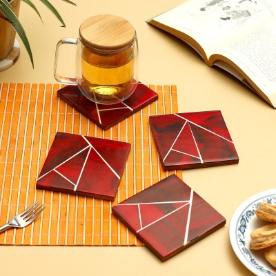 DULI Square Wood Coaster Set(Pack of 4)