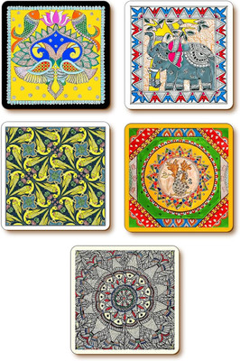 Kaynka Square Reversible Wood Coaster Set(Pack of 5)
