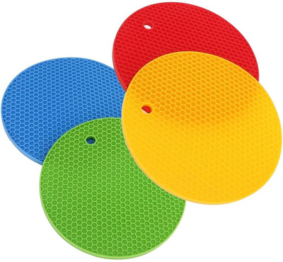 NURIOR Round Reversible Rubber Coaster Set(Pack of 4)