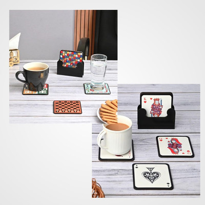 Kaynka Square Reversible Wood Coaster Set(Pack of 12)