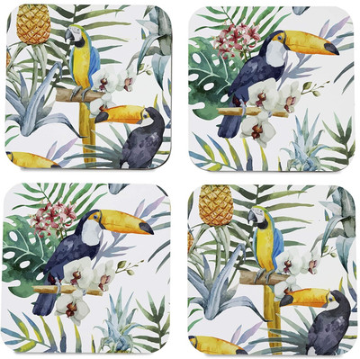 Kaynka Square Reversible Wood Coaster Set(Pack of 4)