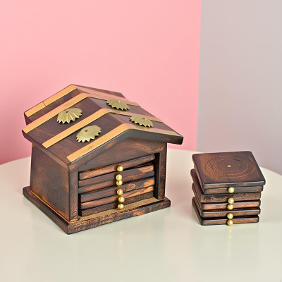 CLEEVORA Square Wood Coaster Set(Pack of 1)